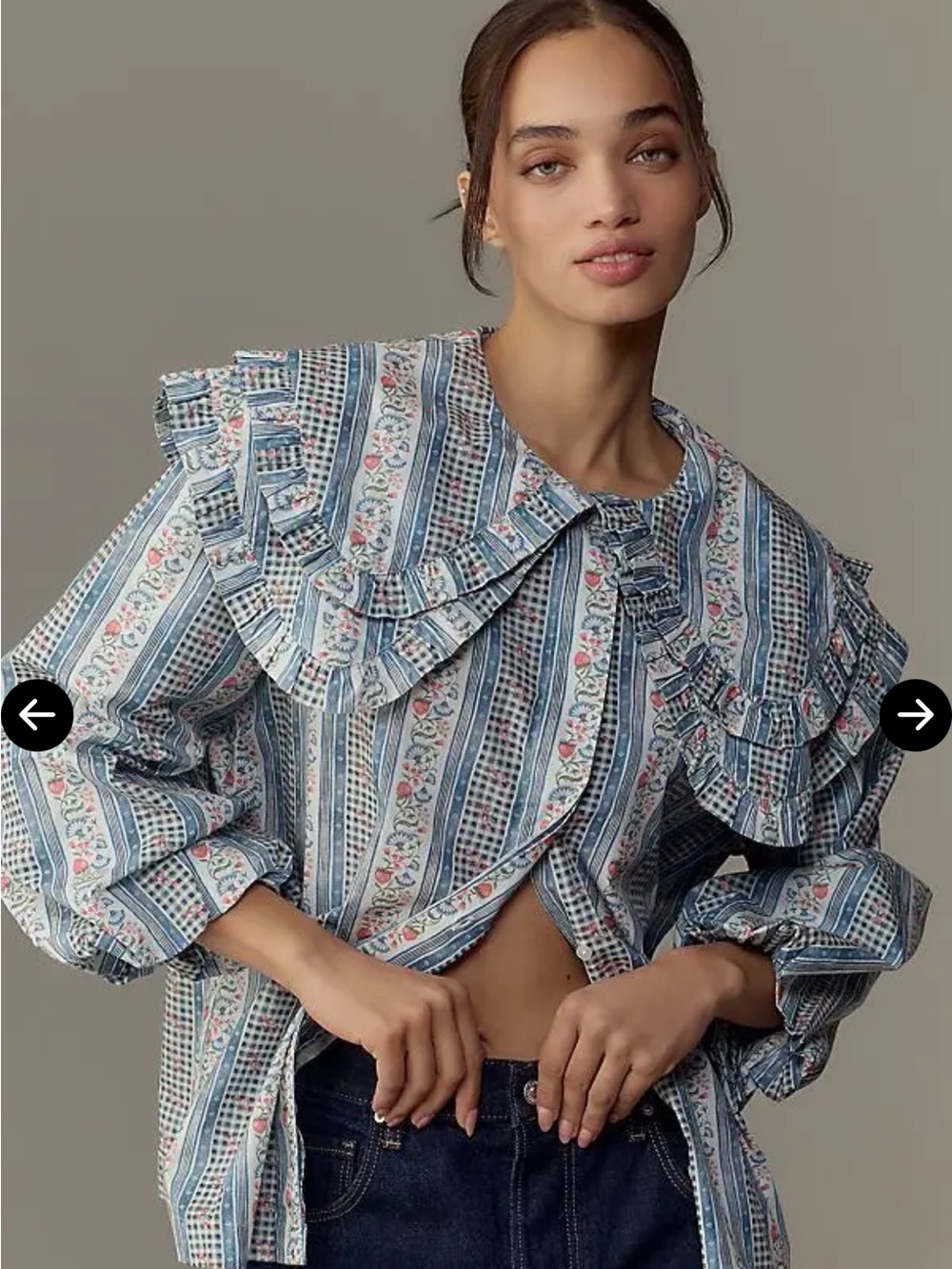 Damson Madder Striped Floral Ruffle Button-Front
